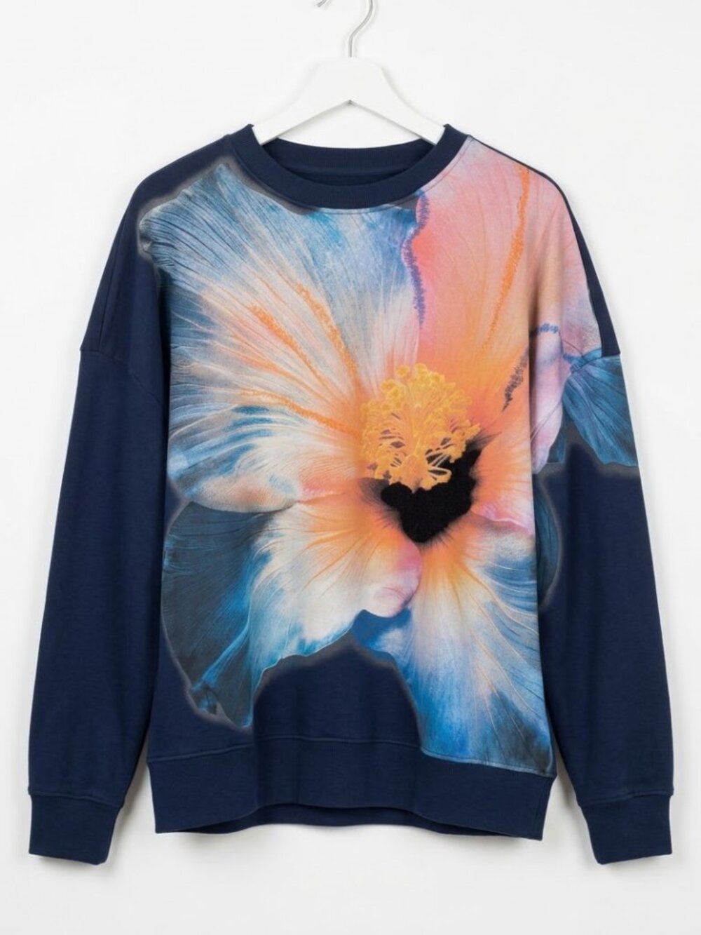 Desigual Sweat Mia Big Flower Oversized Crewneck Navy Blue Sweatshirt XL